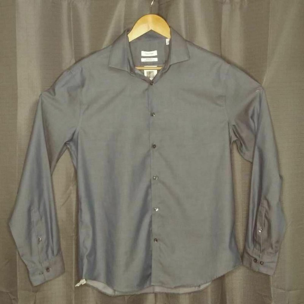 Calvin Klein Mens Dress Shirt Gray Slim Fit Collar